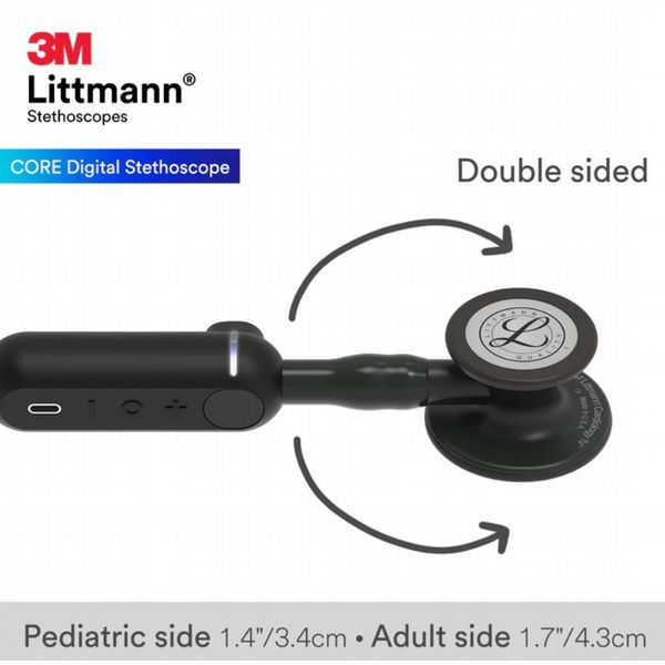 3M Littmann CORE Digital Stethoscope Mirror Chestpiece, Black Tube