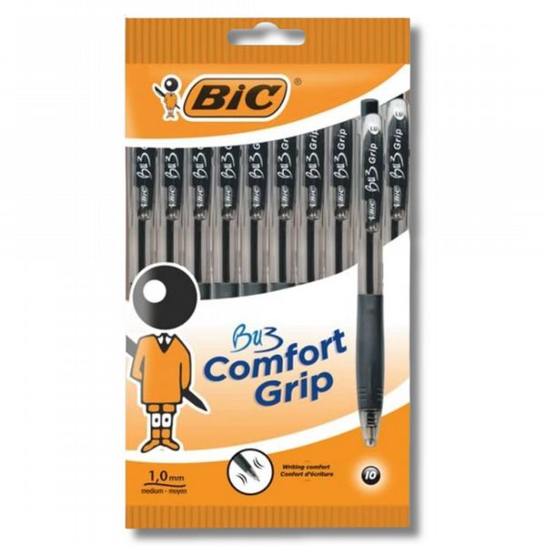 Bic BU3 Grip Retractable Ballpoint Pen (Pack of 10) Black 996727