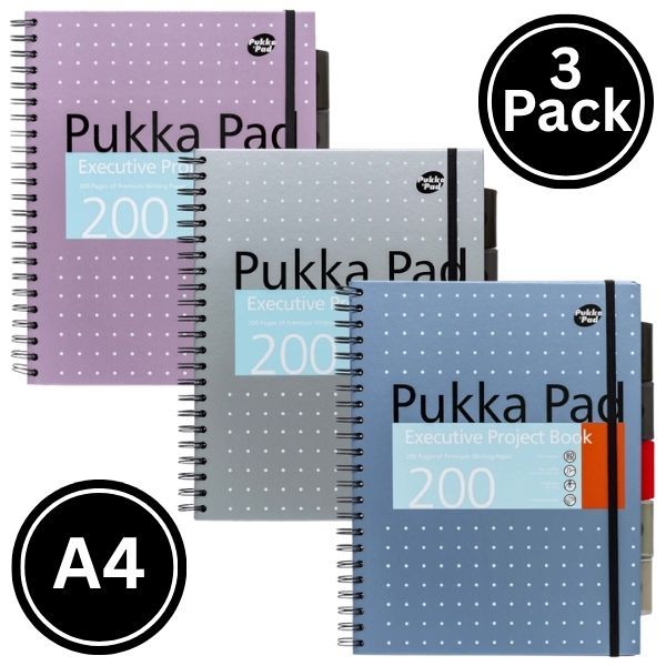Pukka Pad A4 Executive Metallic Project Book Assorted - Pack of 3