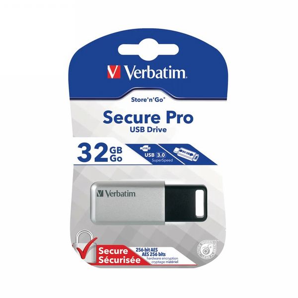 Verbatim Silver/Black Secure Pro USB 3.0 Flash Drive 32GB 98665